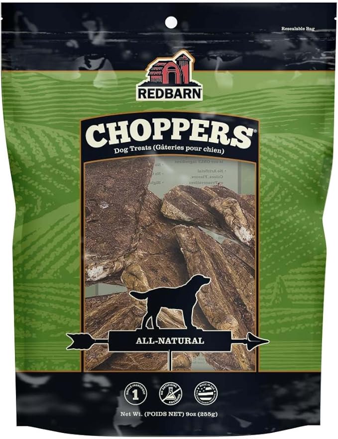Redbarn Pet Products Choppers Beef Lung Dog Chews, Natural, Made in USA, High-Protein Low-Fat, Grain-Free, Single Ingredient for All Dog Sizes - 9 oz Bag, Pack of 8