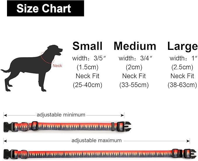Adjustable Dog Collar with Patterns, Ultra Comfy Soft Nylon Breathable Pet Collar for Small Medium Large Dogs (S, Forest)