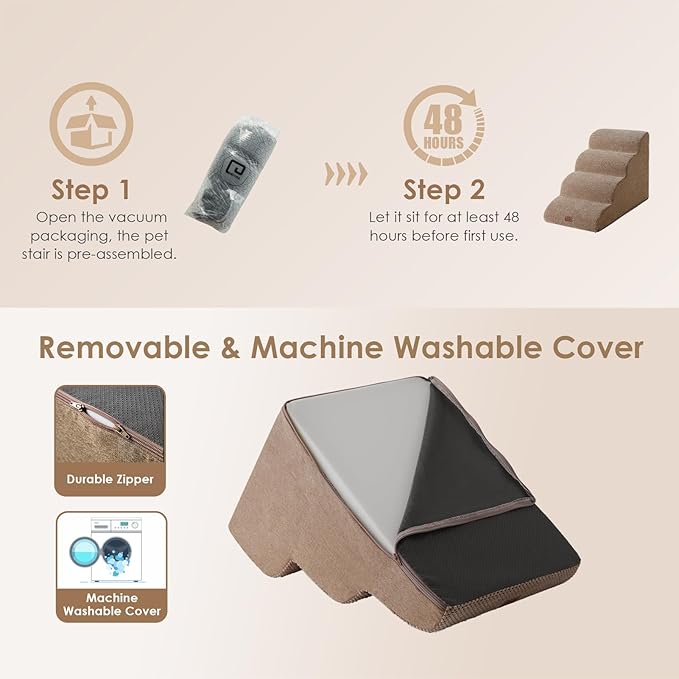 EHEYCIGA Curved Dog Stairs Ramp for High Beds 19.7" H, 4-Step Dog Steps for Small Dogs and Cats, Pet Stairs for High Bed Climbing, Non-Slip Balanced Pet Step Indoor, Camel