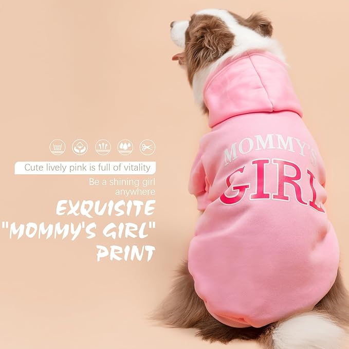 BINGPET Dog Hoodie,Mommy's Girl Lettered Dog Sweatshirt Puppy Sweater Hooded with Leash Hole,Warm Soft Fleece Winter Coat Pet Clothes for Small Medium Dogs Cats Puppies Girl,Pink,M