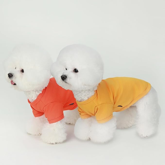Koneseve Dog Shirts Breathable Cotton Dog Clothes Stretchy T-Shirt for Small Medium Large Dogs Cat Shirt Soft Puppy Outfit Kitten Apparel Pet Pullover Tee Blank Sweatshirt 2-Pack Yellow & Orange XL