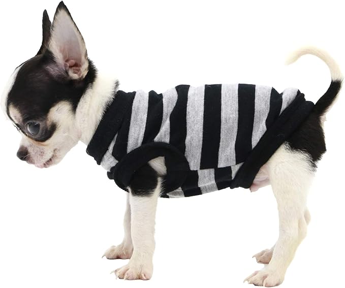LOPHIPETS 100% Cotton Striped Dog Shirts for Small Dogs Chihuahua Puppy Clothes Tank Vest-Black and Gray Strips/XXS