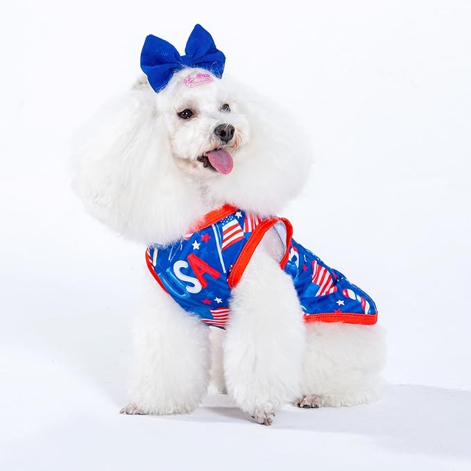 CuteBone 4th of July Dog Shirts 2-Pack Soft Pet Clothes Breathable Summer Vest for Small Puppy and Stretchy Cat Apparel 2BX18XL