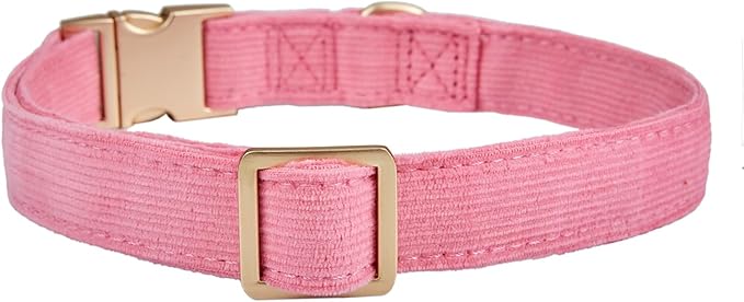 Soft Corduroy Dog Collar and Leash Set, Adjustable Cotton Dog Collars with Metal Buckle and Lead for Medium Dogs,Hot Pink