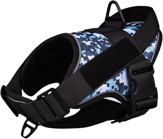 Reflective No Pull Dog Harness for Large Medium Dogs Adjustable Padded Vest 2 Leash Clips Easy Control Handle Soft Comfortable Tactical Military Grade Training Walking Hiking (Blue Camouflage M)