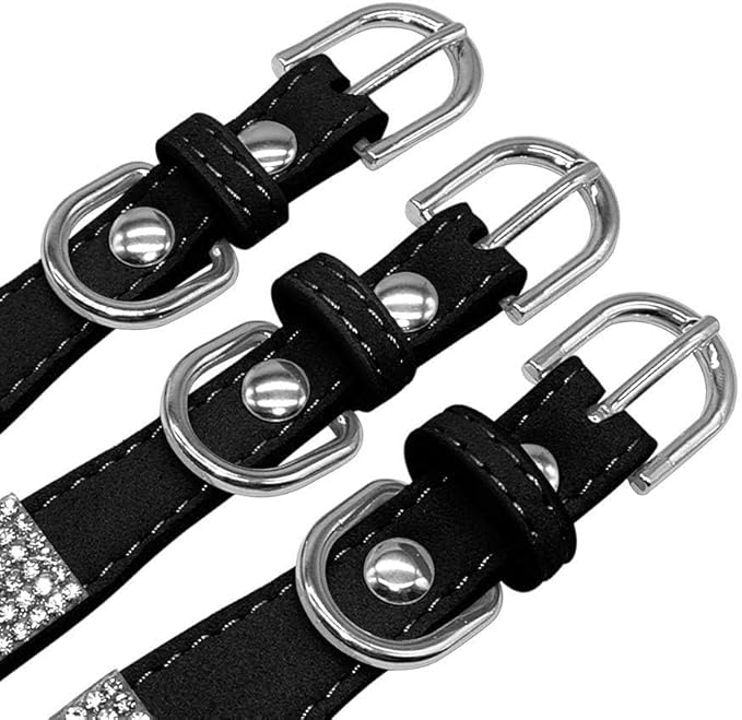 Rhinestone Dog Collar, Cute Dazzling Sparkling Soft Suede Leather Dog Cat Rhinestone Collar Crystal Diamond Pet Dog Puppy Collar(Hot Pink,L 38-46 cm)