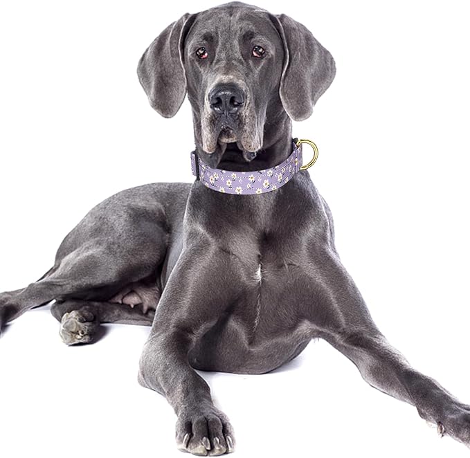 Reflective Dog Collar for Large Dogs, Cute Flower Theme Adjustable Heavy-Duty Nylon Puppy Collar for Boy and Girl Female, Soft Pet Accessories with Quick Release Buckle, Purple White