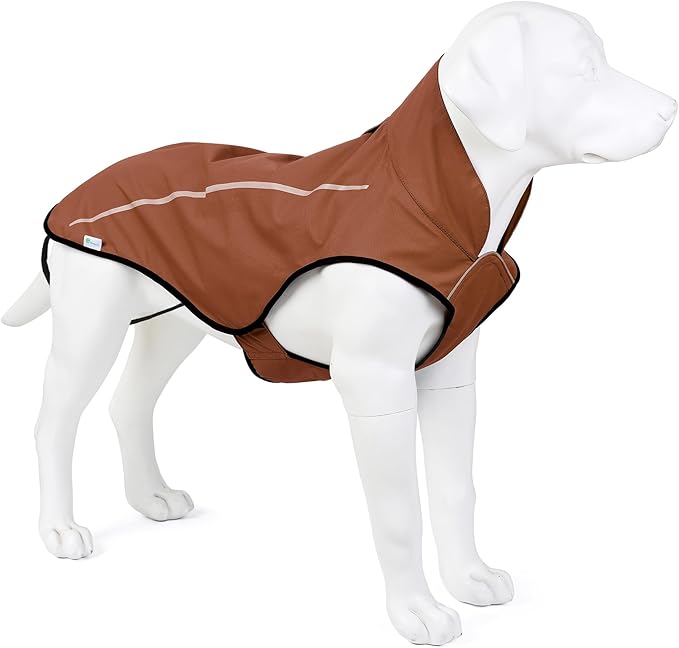 Mile High Life Dog Raincoat, Adjustable Waterproof Reflective Rain Jacket for Small Medium Large Dogs, Lightweight Breathable Pet Rain Coat with Leash Hole(Brown,S Chest 22-25")