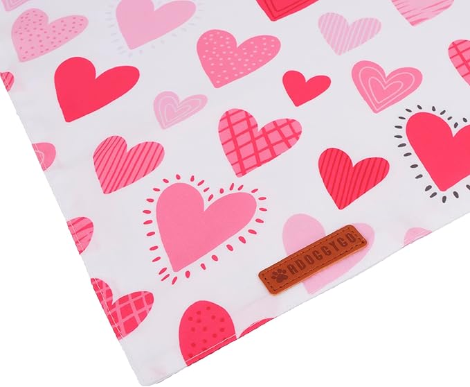 ADOGGYGO Valentine Dog Bandana, Colorful Heart Pet Scarf, Multi Size Offered, White Blue Valentine Heart Bandanas for Medium Large Dogs (Large)