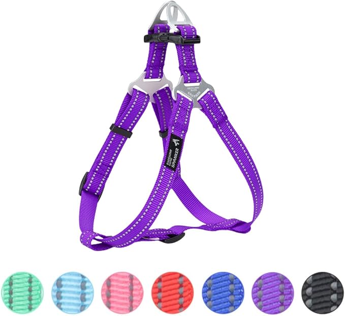 EXCELLENT ELITE SPANKER No Pull Dog Harness Adjustable Nylon Step-in Easy Pet Vest Chest Strap with Reflective and Leash Ring for Small Medium Large Breed Dogs Training Walking(Purple-L)