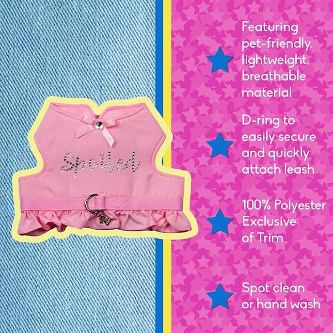 Dolly Doggy Parton Dog Harnesses and Leash/Collar Set Collection, Pink Spoiled Harness with Flounce, X-Small