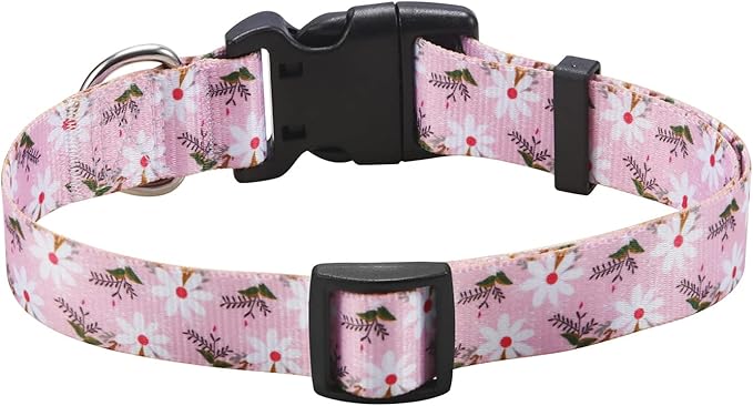 Dog Collar with Bohemia Floral Tribal Geometric Patterns - Soft Ethnic Style Collar Adjustable for Small Medium Large Dogs (Pink White Flower,XS)