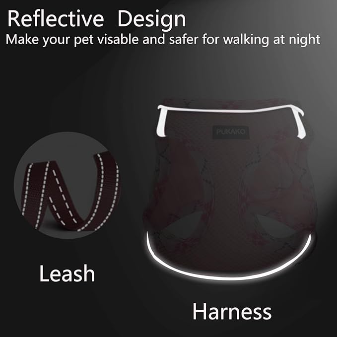 Puppy Harness and Leash Set, Small Dog Harness and Leash Set, Step in Small Size Harness with Soft Mesh and Reflective Bands for Extra-Small/Small Dogs, Pink, XS, Pink(Plaid)