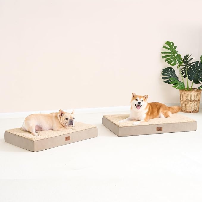EHEYCIGA Orthopedic Dog Beds for Large Dogs with Removable Washable Cover for Crate, Khaki, 35x23