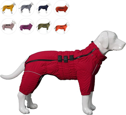 Warm Dog Coat Double Layers Dog Vest, 4 Legs Covered Windproof Waterproof Reflective Warm Dog Vest Outdoor Skating Dog Costume for Small Medium Large Dogs Red XL