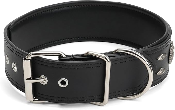 Premium Leather Dog Collar for Large Dogs - 2-Inch Wide Adjustable Soft Handmade Heavy Duty Collar for Giant Breeds, Durable & Comfortable - Black (XL)