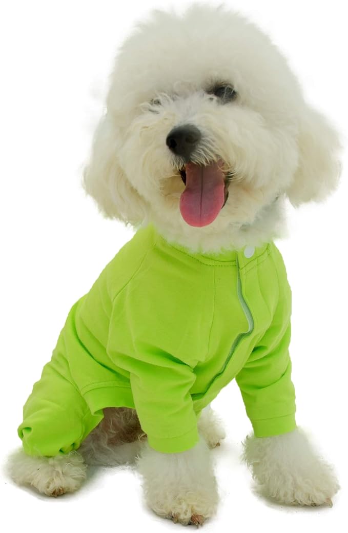 Lovelonglong Four Feet Dog Lightweight Pajamas, Pure Cotton Dog Jumpsuits 4 Legs Dog Onesies T-Shirt Stylish PJS Puppy Costume for Large Medium Small Dogs Green XS