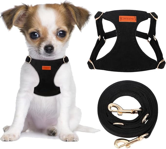 CHEDE No Pull Puppy Harness and Multifunction Dog Leash Set- 8 Colors Soft Adjustable No Choke Escape Proof Cute,Lightweight Pet Vest Harness for Small and Medium Dog (XXS, Black)