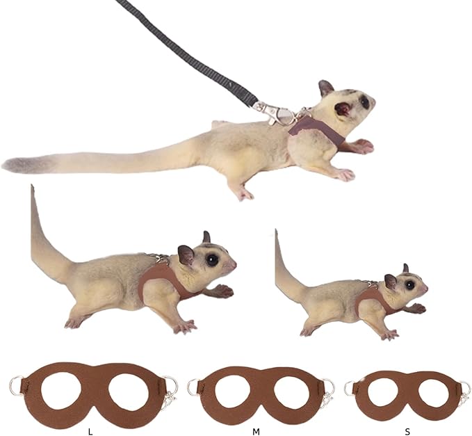 MANON ROSA Sugar Glider Harness & Leash Set - Escape-Proof 3-Piece Adjustable Vest for Squirrels Rats Mice Mouse & Small Animals - Hamster Gerbil Walking Gear, Pet Toy Accessories, Brown