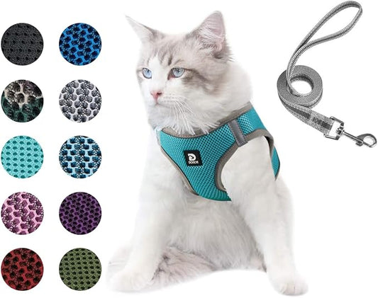 Dog and Cat Universal Harness with Leash - Cat Harness Escape Proof - Adjustable Reflective Step in Dog Harness for Small Dogs Medium Dogs - Soft Mesh Comfort Fit No Pull No Choke (L, Lake Blue)