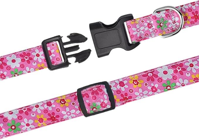 Dog Collar, Adjustable Dog Collar for Small Medium Large Dogs, Cute Puppy Collar for Boy and Girl Dogs, Cute Design for Boys Girls Male Female Dog Pet Collar(Pink Floral,S)
