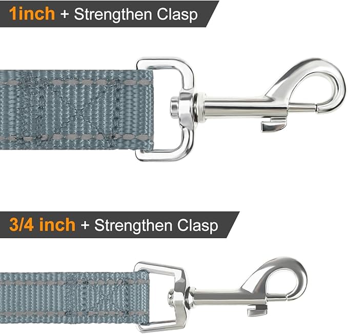 Joytale Double-Sided Reflective Dog Leash, 6 FT/5 FT/4 FT, Padded Handle Nylon Heavy Duty Leashes for Medium & Large Dogs Walking, Gray, 5FT