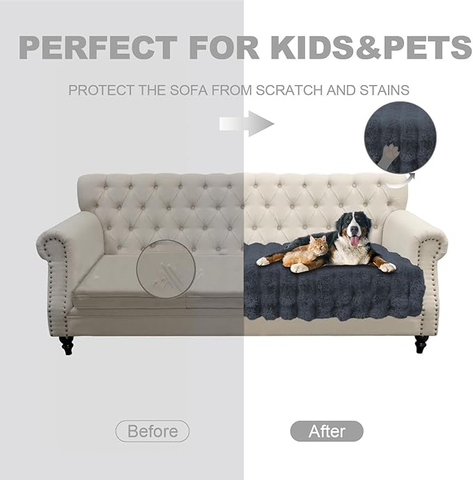 Waterproof Dog Bed Cover, Soft Plush Pet Blanket with Anti-Slip Back for Bed Couch Sofa, Furniture Protector for Small, Medium and Large Dogs and Cats (Noble Grey-Bubble, 30"x70")