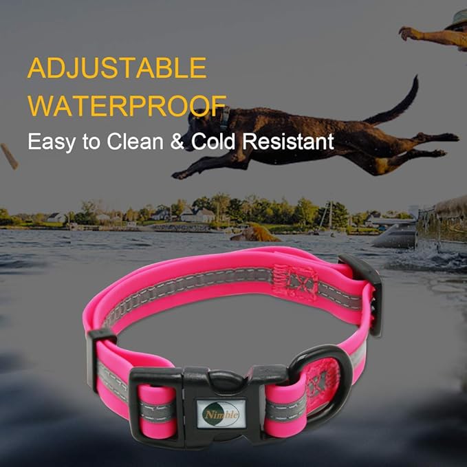 NIMBLE Dog Collar Waterproof Pet Collars Anti-Odor Durable Adjustable PVC & Polyester Soft with Reflective Cloth Stripe Basic Dog Collars S/M/L Sizes (Small (9.45”-14.17”inches), Pink)