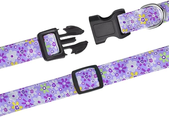 Dog Collar, Adjustable Dog Collar for Small Medium Large Dogs, Cute Puppy Collar for Boy and Girl Dogs, Cute Design for Boys Girls Male Female Dog Pet Collar(Purple Floral,S)
