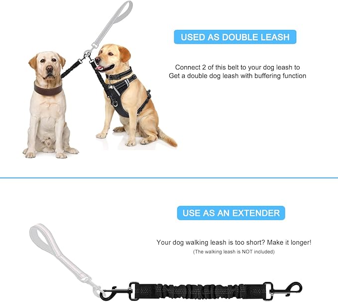 Dog Seat Belt for Bike Basket, Retractable Bicycle Dog Seatbelt, Elastic Pet Safety Leash Harness for Cat, Dog Leash Extension Attachment Shock Absorbing Lead Extension Absorber (Black)