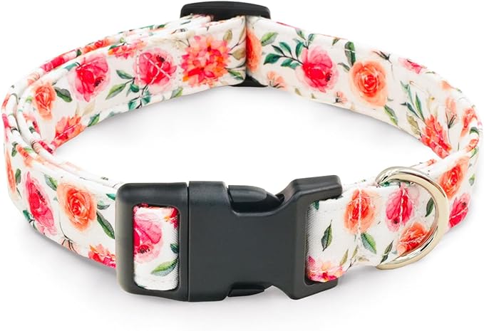 Tunkoo Flower Dog Collar with Rose Cute Adjustable Premium Cotton Collar Durable Plastic Buckle for Small Medium Large Boys Girls Dogs, S