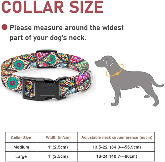 Dog Collar, Cute Dog Collar for Small Medium Large Dogs, Personalized Adjustable Soft Pet Collars with Quick Release Buckle for Walking Running, Luxury Mandala Pattern
