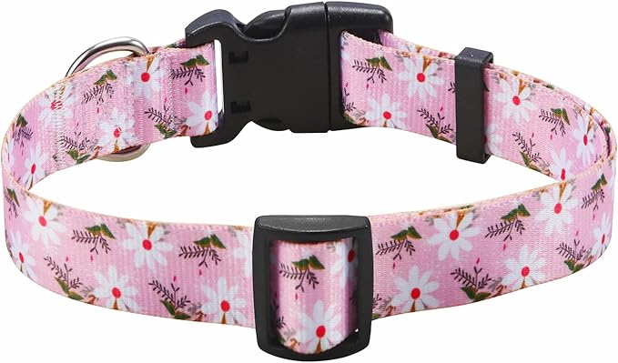 Dog Collar with Bohemia Floral Tribal Geometric Patterns - Soft Ethnic Style Collar Adjustable for Small Medium Large Dogs (White Flower,L)