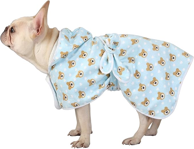 HDE Dog Bathrobe Super Absorbent Quick Drying Towel with Hood for All Dog Breeds Sizes S-XXL - Teddy Bears - M