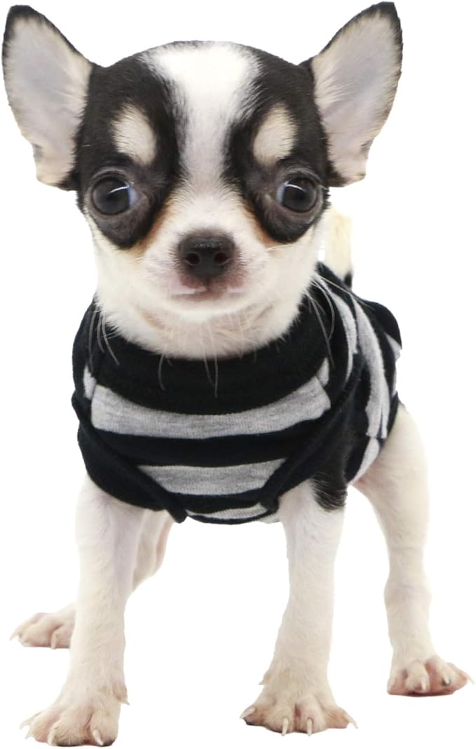LOPHIPETS 100% Cotton Striped Dog Shirts for Small Dogs Chihuahua Puppy Clothes Tank Vest-Black and Gray Strips/XS