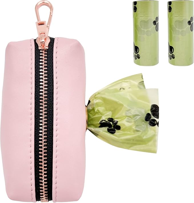 Soft Leather Dog Collar and Leash (6.6') Set - Stylish Rose Gold Heavy Duty Metal Buckle, 4 Adjustable Lengths Leash for Small Medium Large Dogs - Comfortable & Easy to Clean Pink Poop Bag Holder