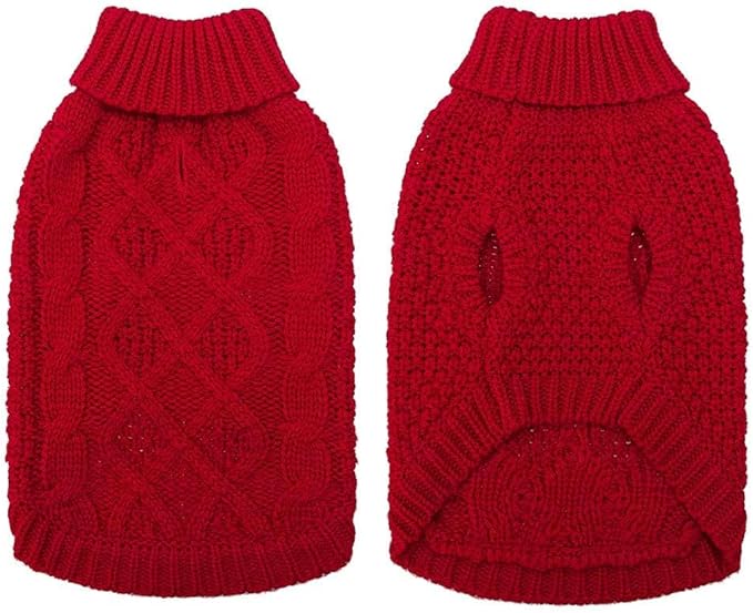 Mihachi Turtleneck Dog Sweater - Winter Coat Apparel Classic Cable Knit Clothes with Leash Hole for Cold Weather, Ideal Gift for Pet in New Year