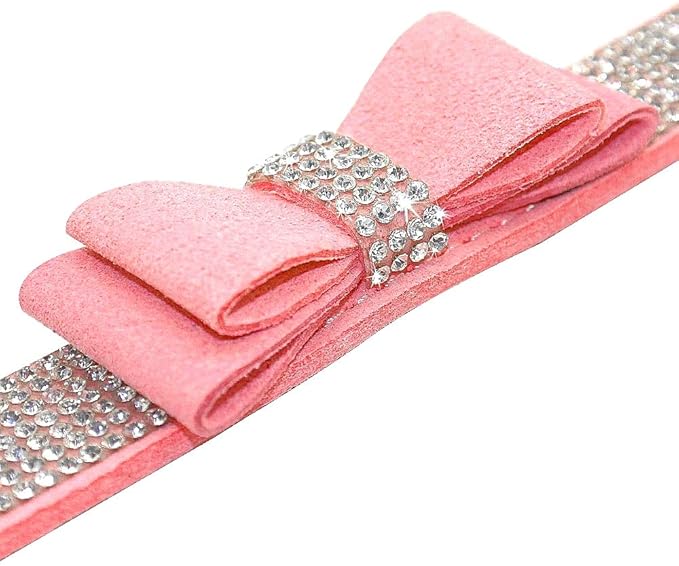 Small Dog Collars for Female Dogs, Cute Bling Rhinestone Crystal with Bow Tie Glitter Diamond Bowtie Puppy Collars for XXS XS Small Medium Large Pet Girls Dogs Cats(S, Pink-1)