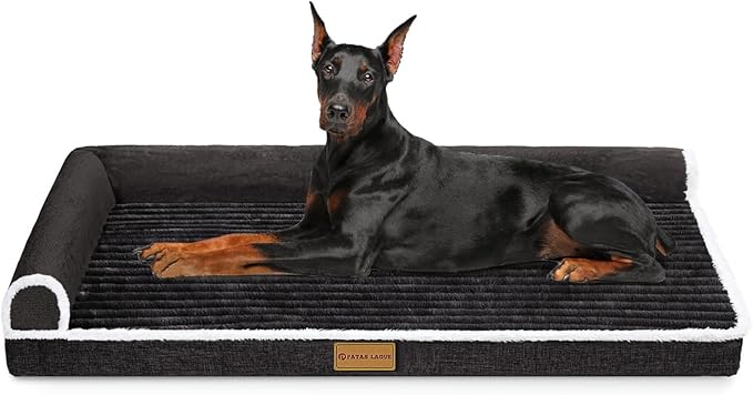 Patas Lague Orthopedic Jumbo Dog Bed for Extra Large Dogs 56''X40'', Waterproof Comfortable L Shaped Jumbo Non-Slip Soft Warm Pet Sofa Sleep Bed mat with Removable Washable Cover, Black