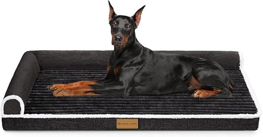 Patas Lague Orthopedic Jumbo Dog Bed for Extra Large Dogs 56''X40'', Waterproof Comfortable L Shaped Jumbo Non-Slip Soft Warm Pet Sofa Sleep Bed mat with Removable Washable Cover, Black