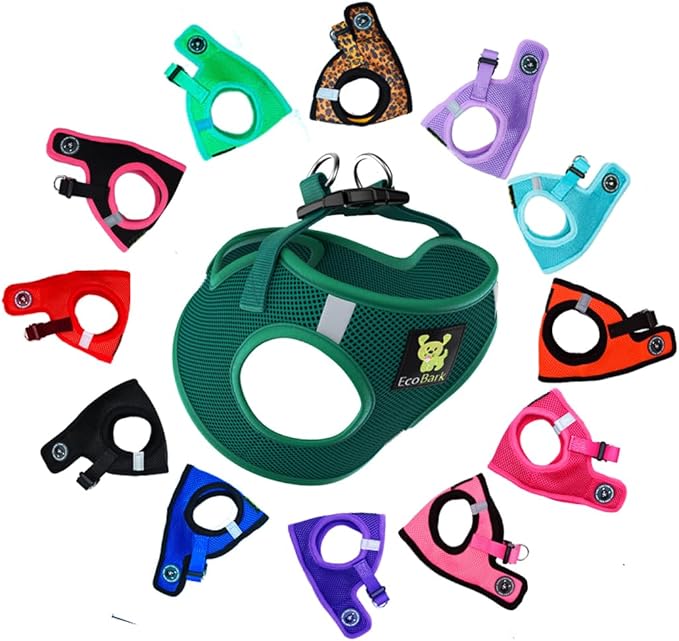 EcoBark Step in Dog Harness - Eco-Friendly Teacup Dog Harnesses for XXS, XS, and Small Breed Dogs - Reflective and Adjustable Mini Body Halter Vest -Tiny Soft Mesh Toy Breed Harness (Forest Green, XS)