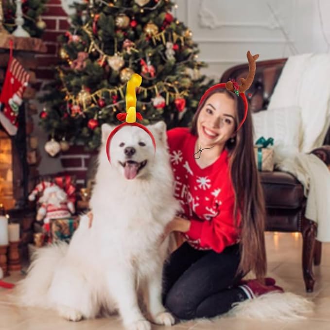 ANIAC Dog Antlers Headband Christmas Dog Outfit for Small Medium Large Dog Reindeer Costumes Pet Elk Head Accessories for Christmas Halloween (Yellow, Large)