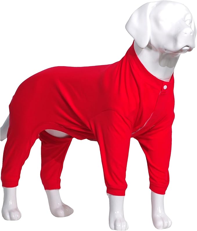 Lovelonglong Four Feet Dog Lightweight Pajamas, Pure Cotton Dog Jumpsuits 4 Legs Dog Onesies T-Shirt Stylish PJS Puppy Costume for Large Medium Small Dogs Red XL