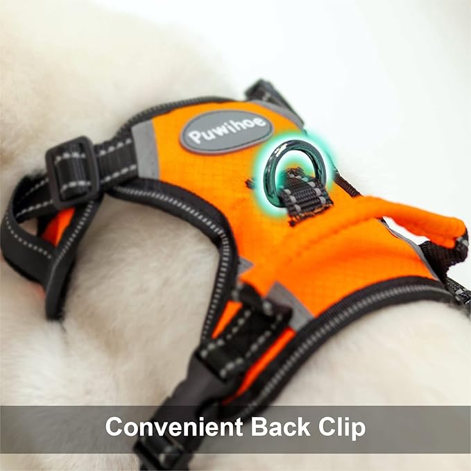 No Pull Dog Harness, Reflective Walking Dog Harness with Easy Control Handle and Front & Back Clips,Adjustable Breathable Soft Padded Dog Vest Harness for Large Medium Small Dogs,Orange,S