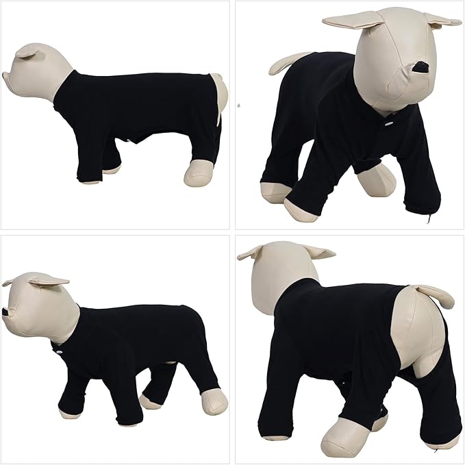 Lovelonglong Four Feet Dog Lightweight Pajamas, Pure Cotton Dog Jumpsuits 4 Legs Dog Onesies T-Shirt Stylish PJS Puppy Costume for Large Medium Small Dogs Black XXL