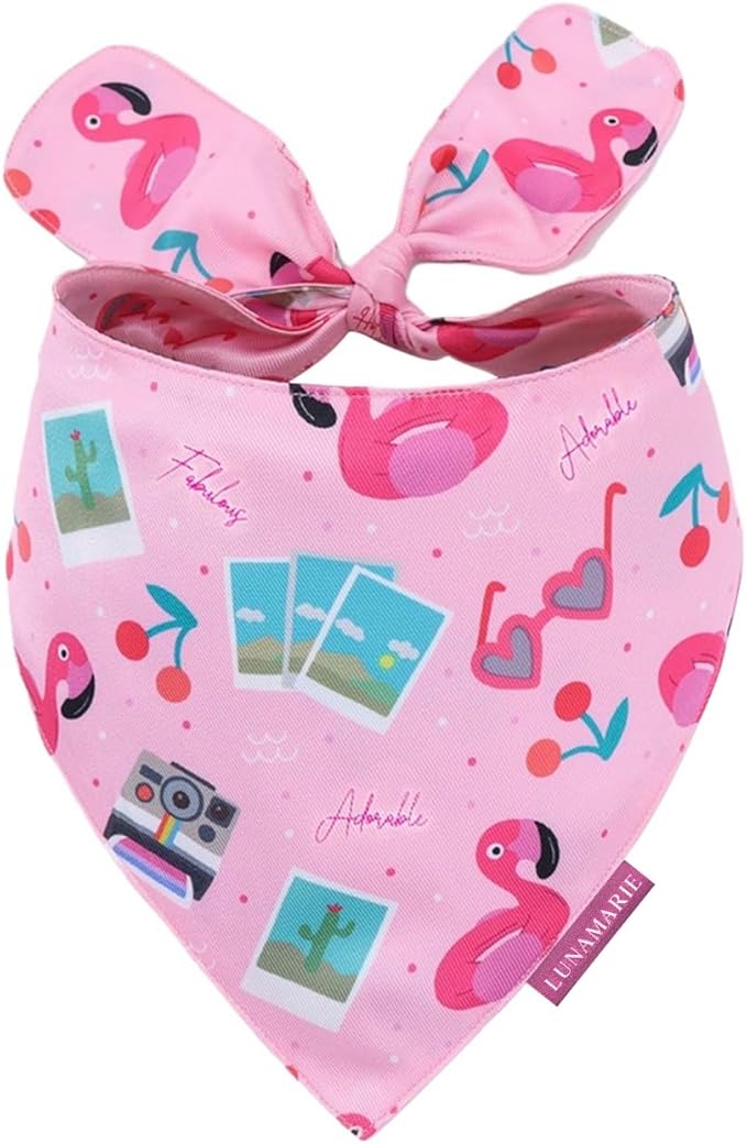 Luxury Pet Birthday Bandanas -Premium & Silky Poly Fabric | 100% Handmade | Custom Shape Dual Layered (Summer Vibes, Large)