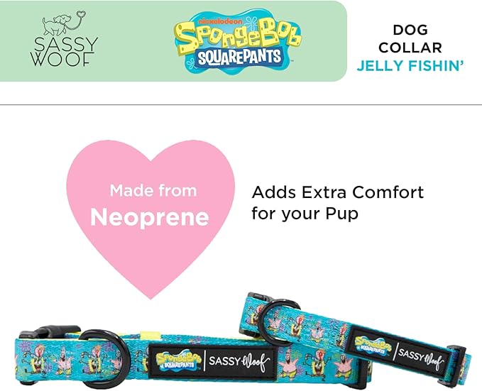 Dog Collar Spongebob Squarepants™ Jelly Fishin' - S, Adjustable, Durable, Comfortable and Stylish Pet Accessories for Small Dogs - Officially Licensed