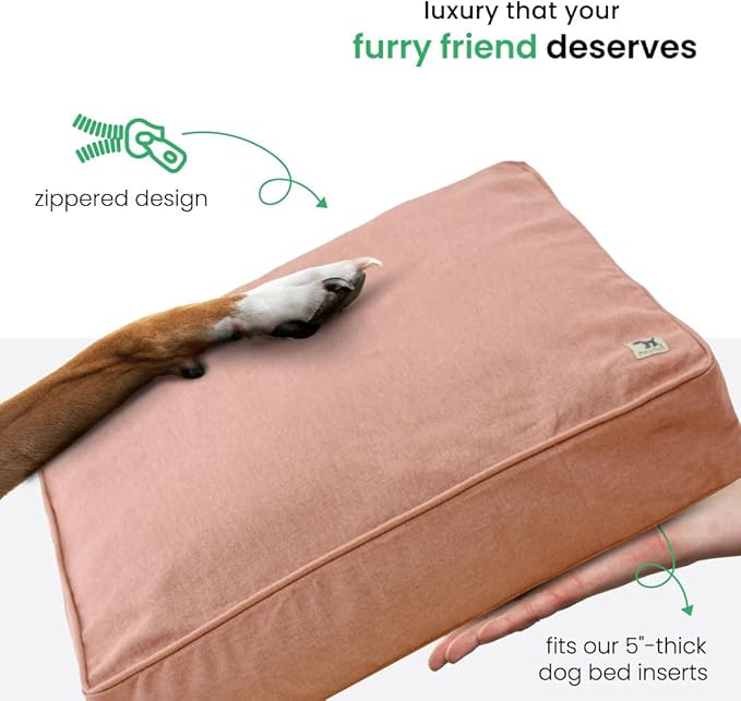 Molly Mutt Kyoto Dog Bed Duvet Cover, GOTS-Certified 100% Organic Cotton Canvas Cover for Dog, Puppy, or Cat Bed, Durable, Washable, and Free of Harmful Chemicals, Small, 22"x27"x5", Dusty Pink