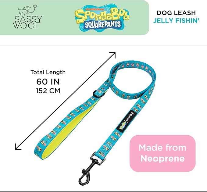 Spongebob Squarepants™ Jelly Fishin' Dog Leash 60-Inch with Neoprene Padded Handle - Comfortable, Durable, and Stylish for Small to Large Dogs - Officially Licensed