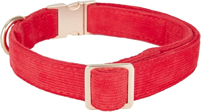 Soft Dog Collar with Metal Buckle Adjustable Durable Comfort Cotton Corduroy Collars for Large Medium Small Dogs Christmas Dog Collar, Bright Red